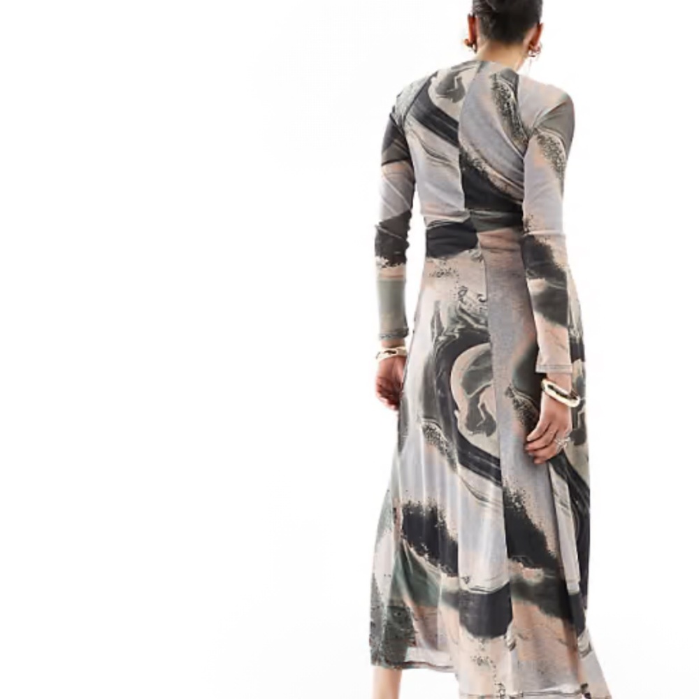 Nwt Asos Swirl Print Mesh Wrap Midi Dress Size 4 - image 2